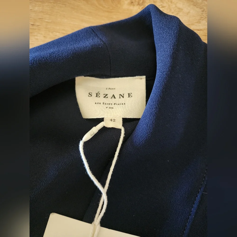 NWT Sezane Heaven Marine Jumpsuit Wrap Front Belted US 10 UK 14 Lightweight - Picture 8 of 14